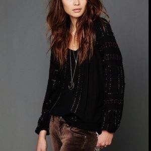Free People Beaded Tunic Top- Black